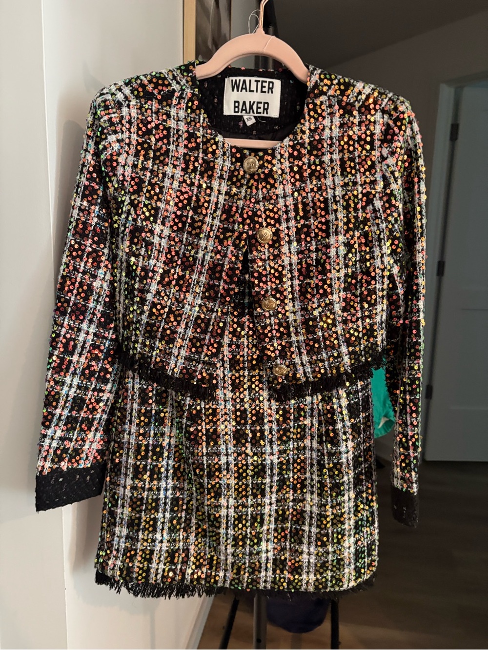 Walter Baker Black Multicolor Sequin Strapless Dress and Blazer